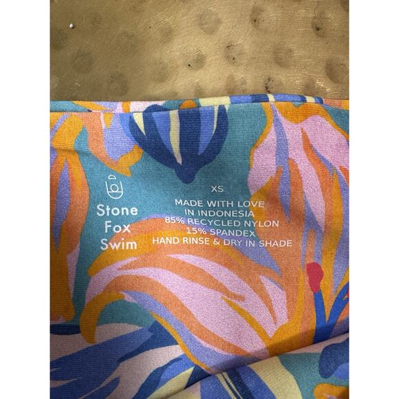 NWT Stone Fox Swim Sumatra Bikini Bottom Blue Tropical Lily XS Floral Hi Waist - Picture 4 of 6